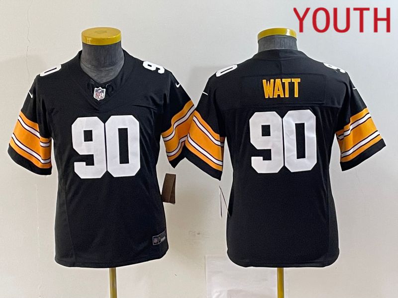 Youth Pittsburgh Steelers #90 Watt Black 2023 Nike Vapor F.U.S.E. Limited NFL Jersey style 1